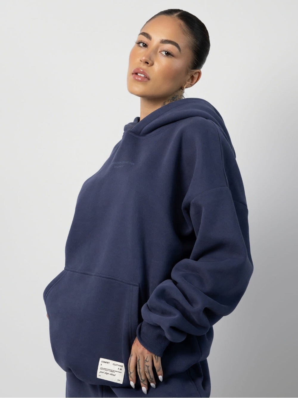 Comfrt Unisex Affirmation Hoodie Oversized Navy Sweatshirt Size L